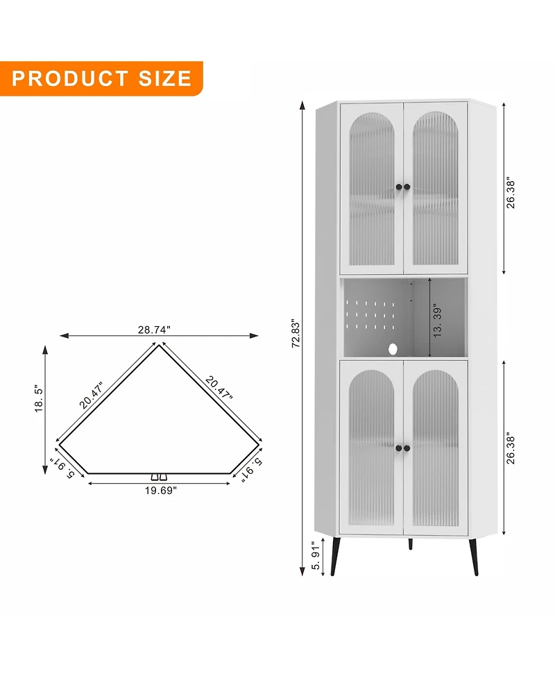 Sumyeg Corner Cabinet Metal Storage Cabinet with Doors and Adjustable Shelves