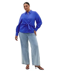 City Chic Plus Isabella Long-Sleeve Tie-Front Collared Blouse