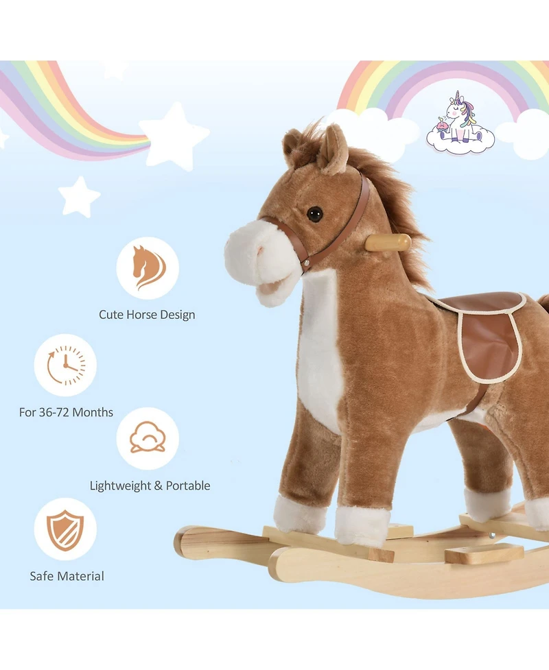 Glintex 12V Kids Electric Ride-On Horse with Sounds, Carrot Toy, Comb, Foot Pedal, Seat Storage, and Battery Power for Ages 1.5-3, Brown