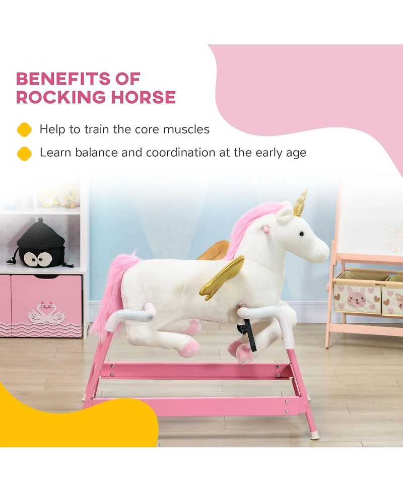 Glintex 12V Kids Electric Ride-On Horse with Sounds, Carrot Toy, Comb, Foot Pedal, Seat Storage, and Battery Power for Ages 1.5-3, Brown