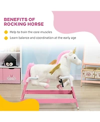 Glintex 12V Kids Electric Ride-On Horse with Sounds, Carrot Toy, Comb, Foot Pedal, Seat Storage, and Battery Power for Ages 1.5-3, Brown