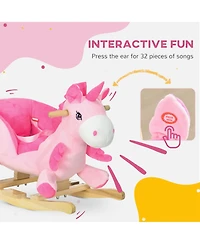 Glintex 12V Kids Electric Ride-On Horse with Sounds, Carrot Toy, Comb, Foot Pedal, Seat Storage, and Battery Power for Ages 1.5-3, Brown