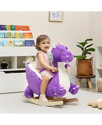 Glintex 12V Kids Electric Ride-On Horse with Sounds, Carrot Toy, Comb, Foot Pedal, Seat Storage, and Battery Power for Ages 1.5-3, Brown