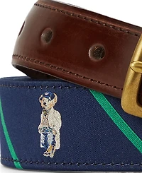 Polo Ralph Lauren Men's Bear Leather Trim Stripe Belt