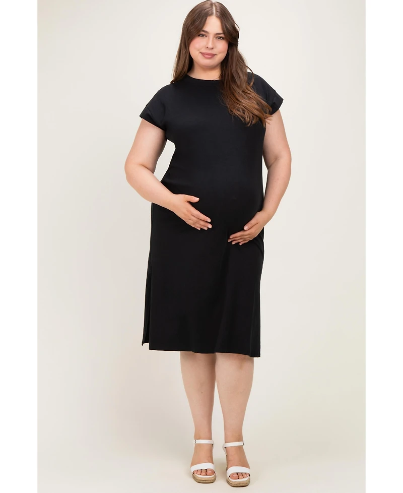 Pinkblush Plus Black Round Neck Short Sleeve Midi Dress