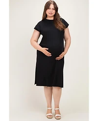 Pinkblush Plus Black Round Neck Short Sleeve Midi Dress