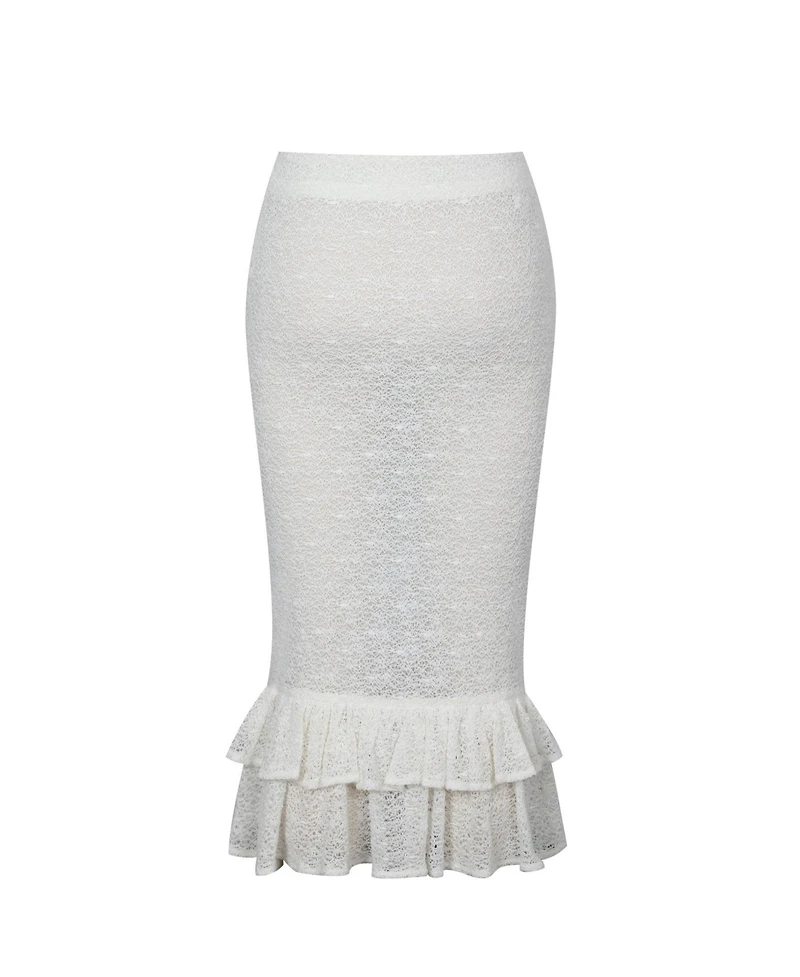 Miss Circle Women's Urvi Crochet Ruffled Midi Skirt