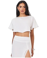 Miss Circle Women's Yarae Satin Boat Neck Short Sleeve Cape Top