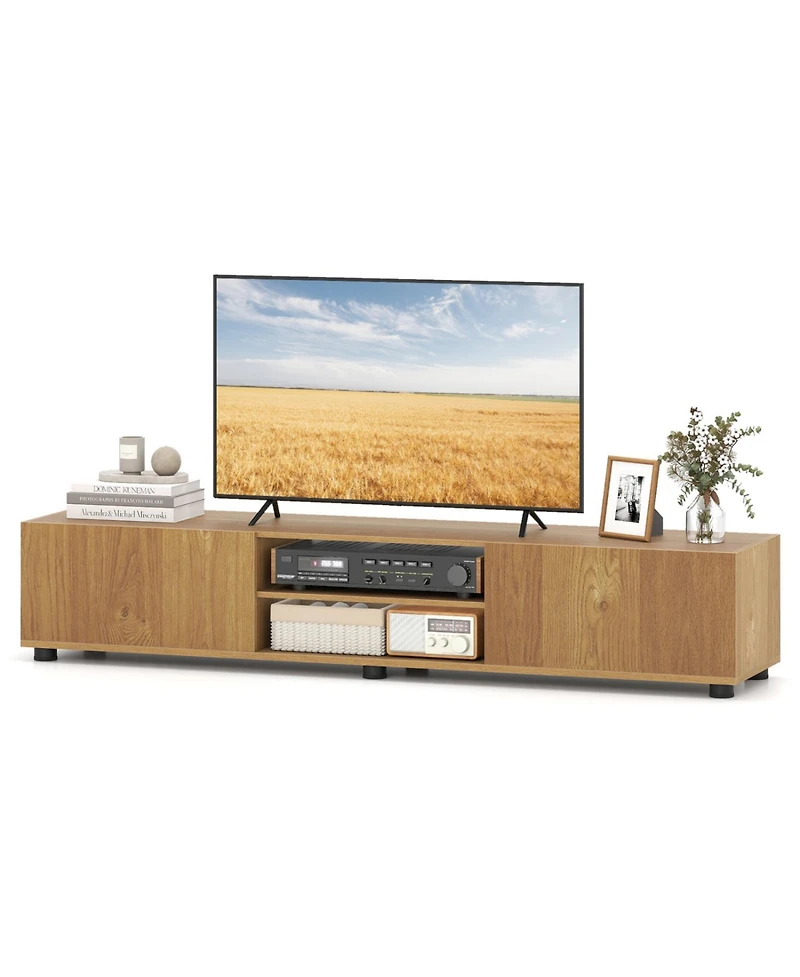Mecale Modern Tv Stand for up to 70" TVs Minimalist Entertainment Center with 2 Doors and Open Shelves