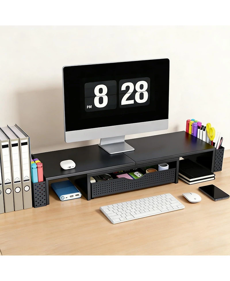 Lofree Dual-Monitor Adjustable-Angle Monitor Stand Riser with Desk Organizer Drawer, Compatible Dual Monitors