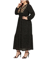 Standards & Practices Plus Polka-Dot Long-Sleeve Embroidered Detail Maxi Dress