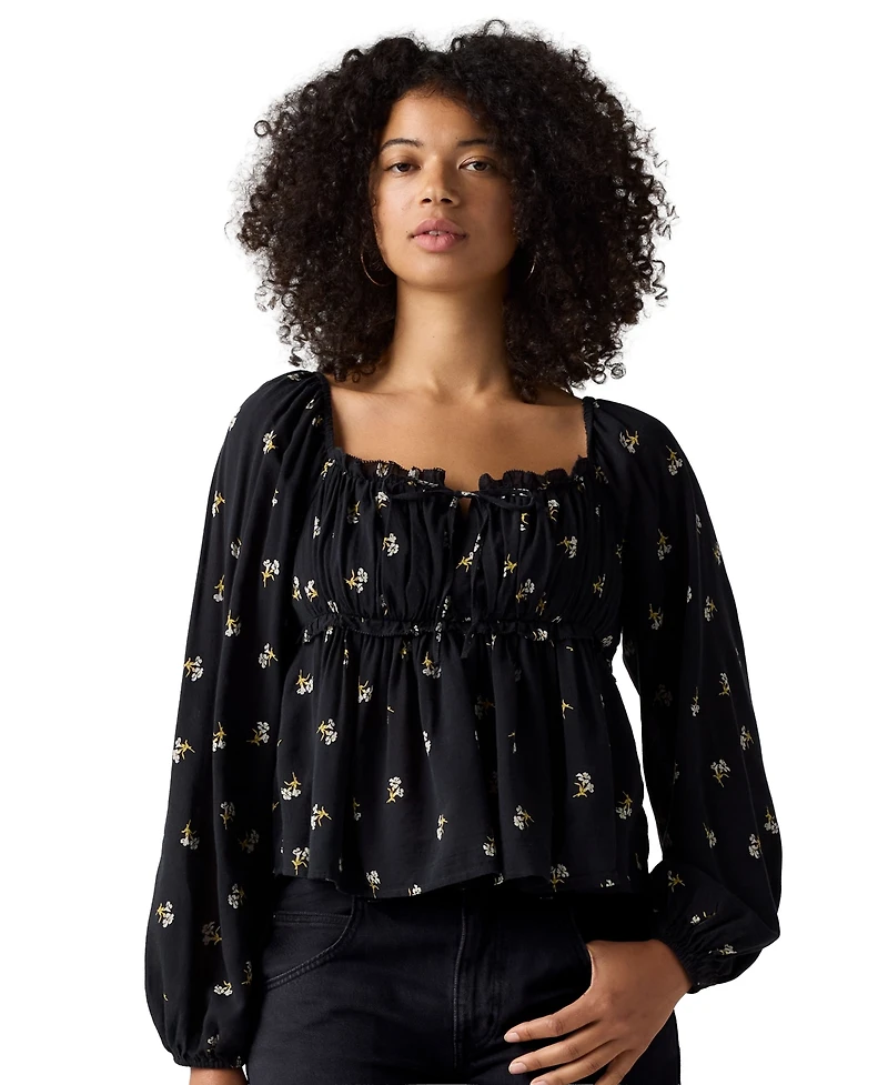 Levi's Women's Oraya Front-Tie Floral-Print Scoop Neck Blouse