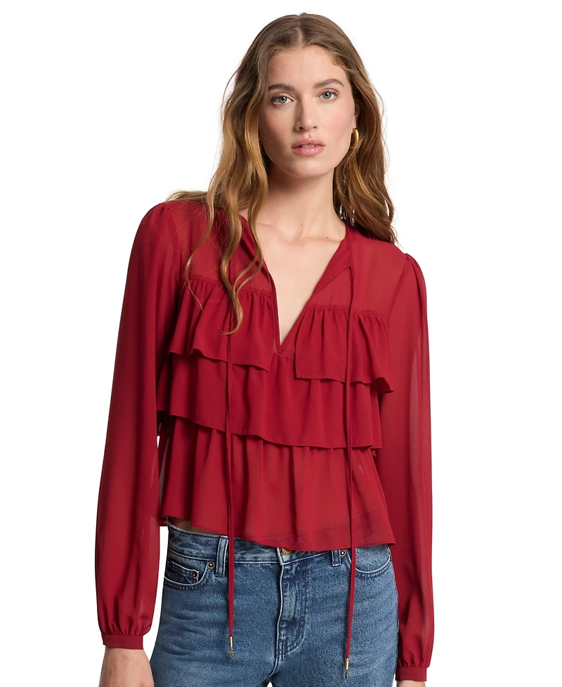 Michael Kors Women's Long-Sleeve Chiffon Ruffle-Tier Blouse