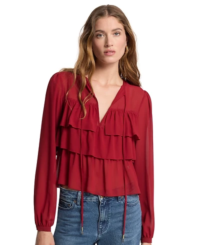 Michael Kors Women's Long-Sleeve Chiffon Ruffle-Tier Blouse