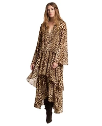 Michael Kors Women's Long Sleeve Leopard Print High-Low Dress