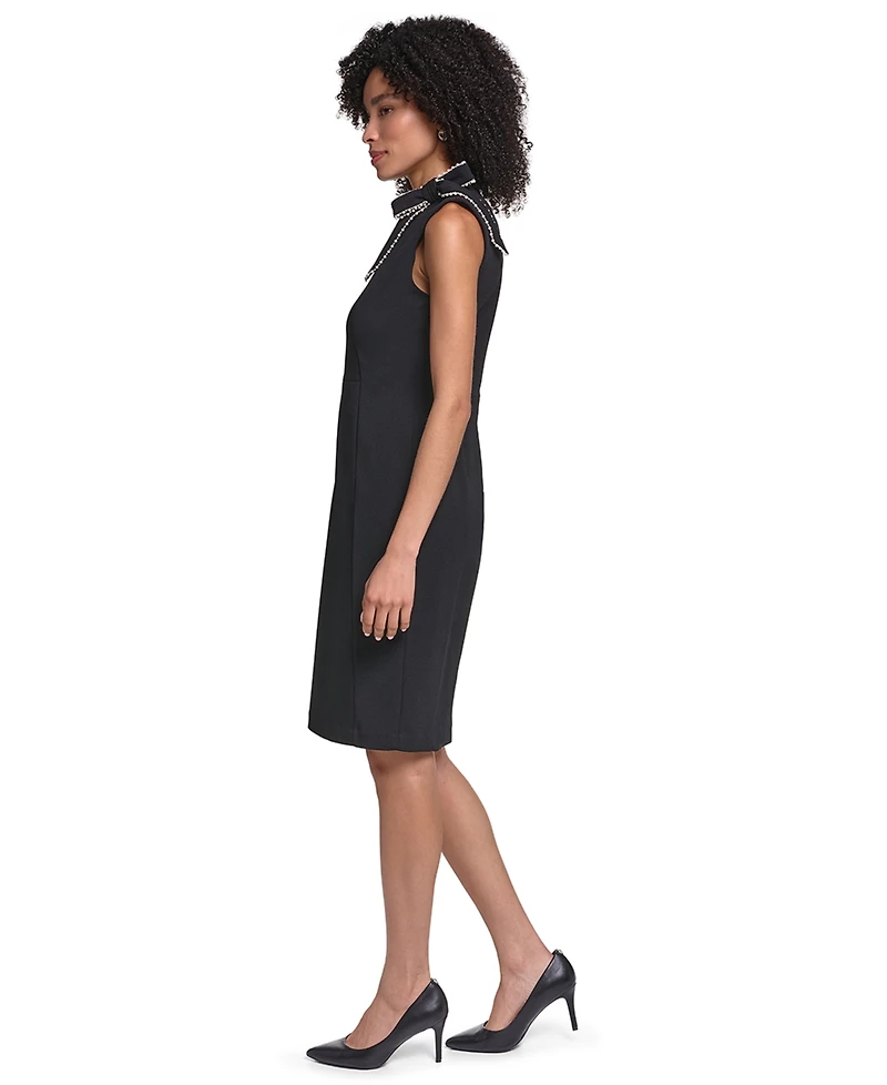 Karl Lagerfeld Paris Women's Mock Neck Bow Sleeveless Sheath Dress