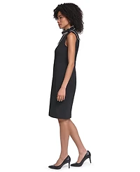 Karl Lagerfeld Paris Women's Mock Neck Bow Sleeveless Sheath Dress