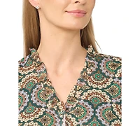 CeCe Women's Ruffle Button-Front V-Neck Blouse