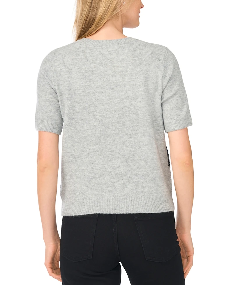 CeCe Women's Crewneck Short-Sleeve Lace Stripe Sweater