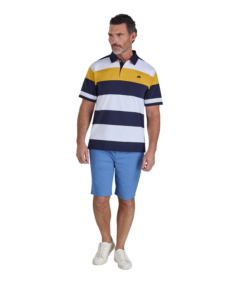 Raging Bull Men's Chest Band Stripe Embroidered Logo Polo Shirt