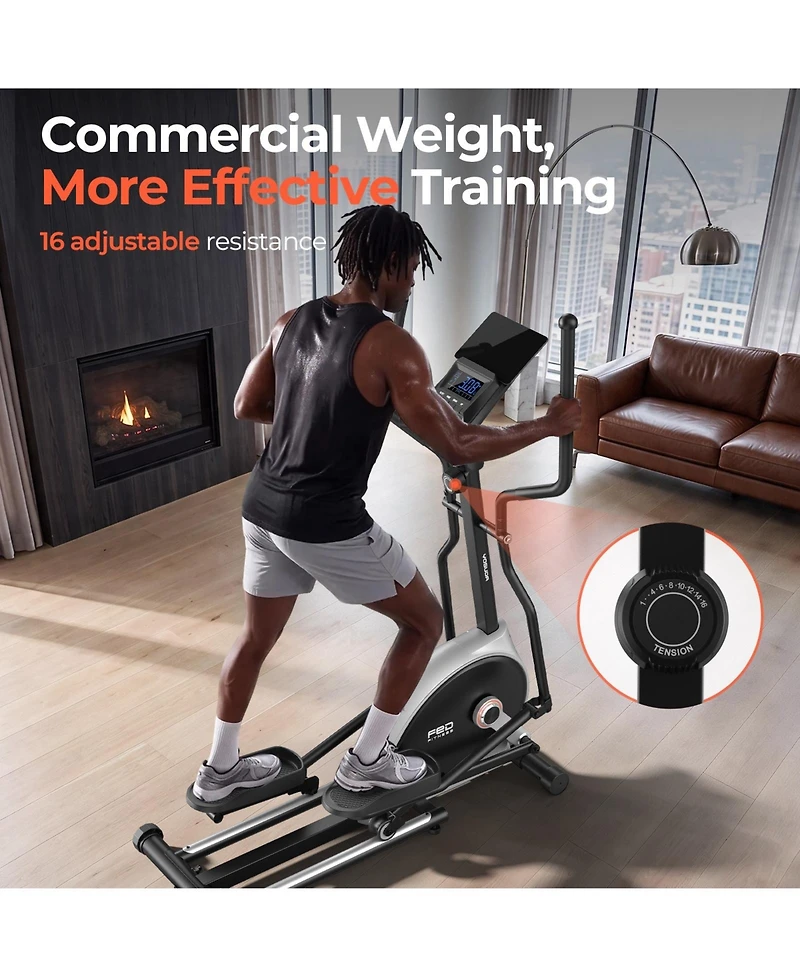 Fed Fitness Yosuda Magnetic Front Drive Elliptical 18.5" Stride, Adjustable Resistance Home Cardio Machine with Lcd and Non-Slip Pedals