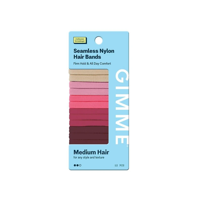 Gimme Beauty Medium Hair Bands Seamless Nylon, Snag Free Hair Ties with Firm, Lasting Hold 12 Pack