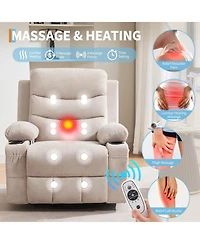 Oversized 360 Degree Swivel Glider Rocker Recliner Chair Equipped With Massage and Heat Functions, Idea For Living Room, Nursery, Bedroom