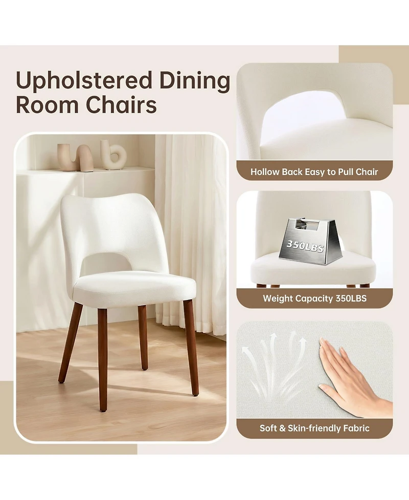 Set of 6 Modern Dining Chairs, Hollow Back Kitchen Chairs With Wooden Legs, Tool-Free Easy Assembly, Farmhouse Style For Kitchen and Dining Room