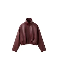 Mango Women's Faux Leather Funnel Neck Oversized Jacket