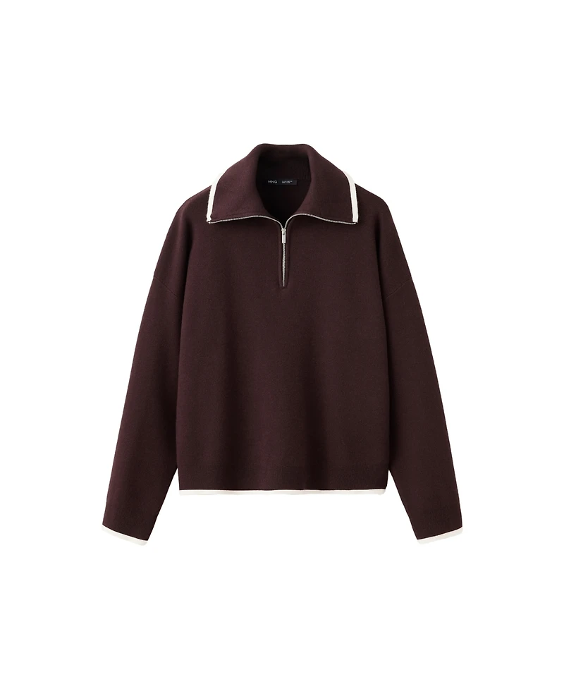 Mango Women's Contrast-Stripe Polo-Collar Sweater