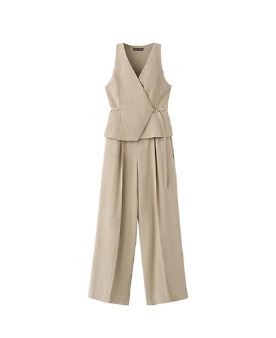 Mango Women's Crossover V-Neck Wide-Leg Sleeveless Jumpsuit
