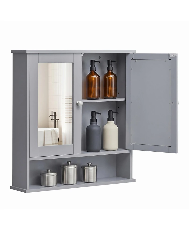 SongmicsHome Bathroom Cabinet with Mirror, Wall Cabinet with 2 Mirrored Doors, Adjustable Shelf, Open Compartment