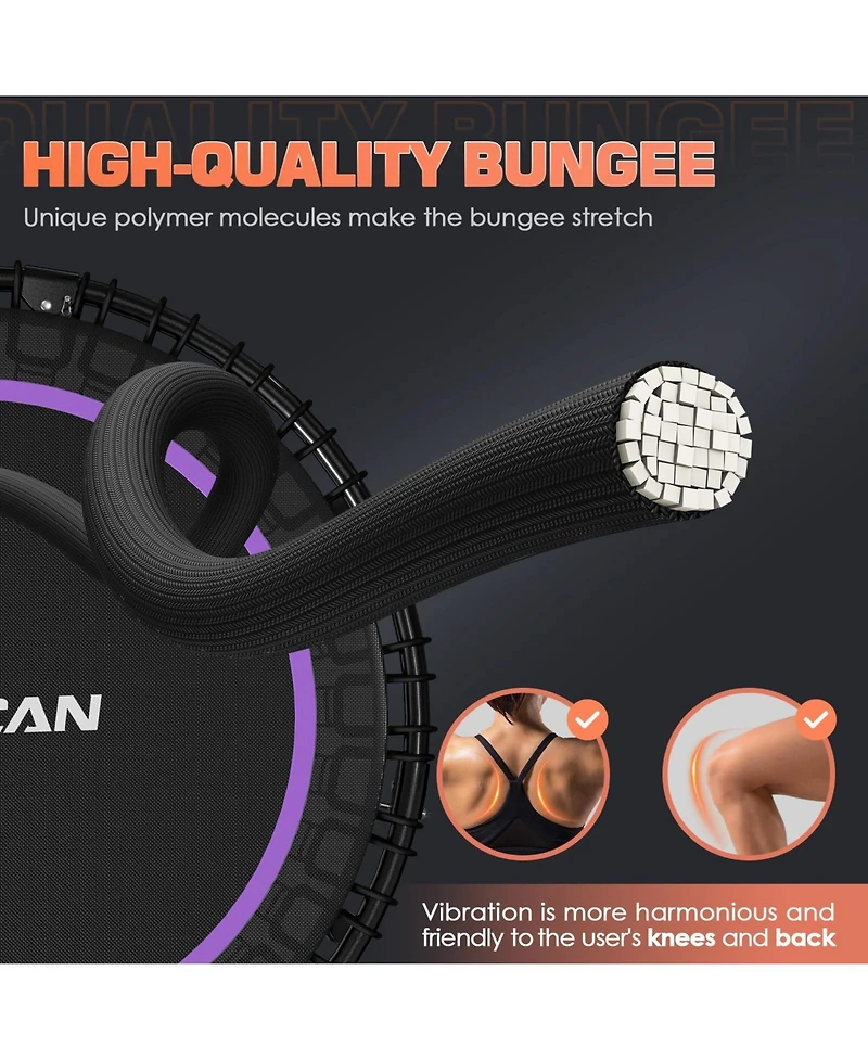 Bcan BT2 450LBS Foldable Mini Trampoline for Adults, 40 Inch Fitness Rebounder with Bungees, Quiet Stable Exercise Trampoline
