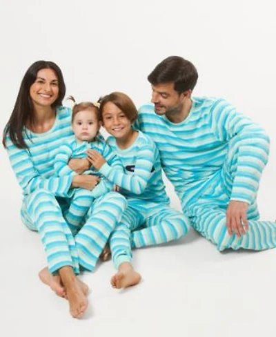 Leveret Matching Family Aqua Blue White Orca Striped Cotton Pajamas