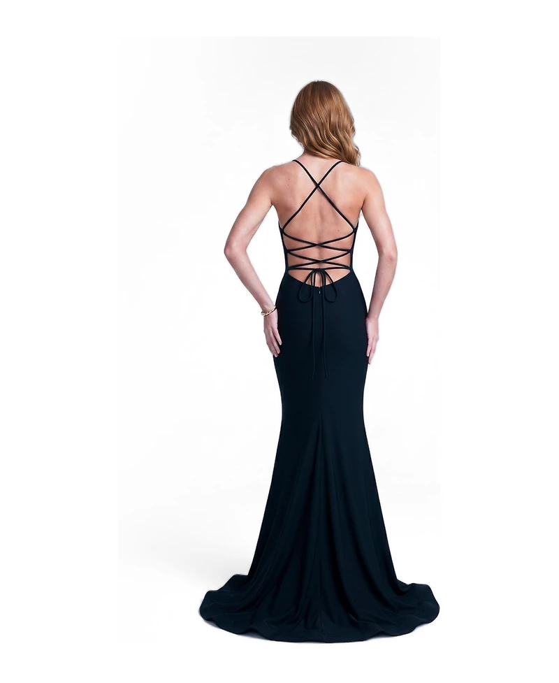 Jessica Angel Women's Plunge-Neck Ruched Mermaid Gown