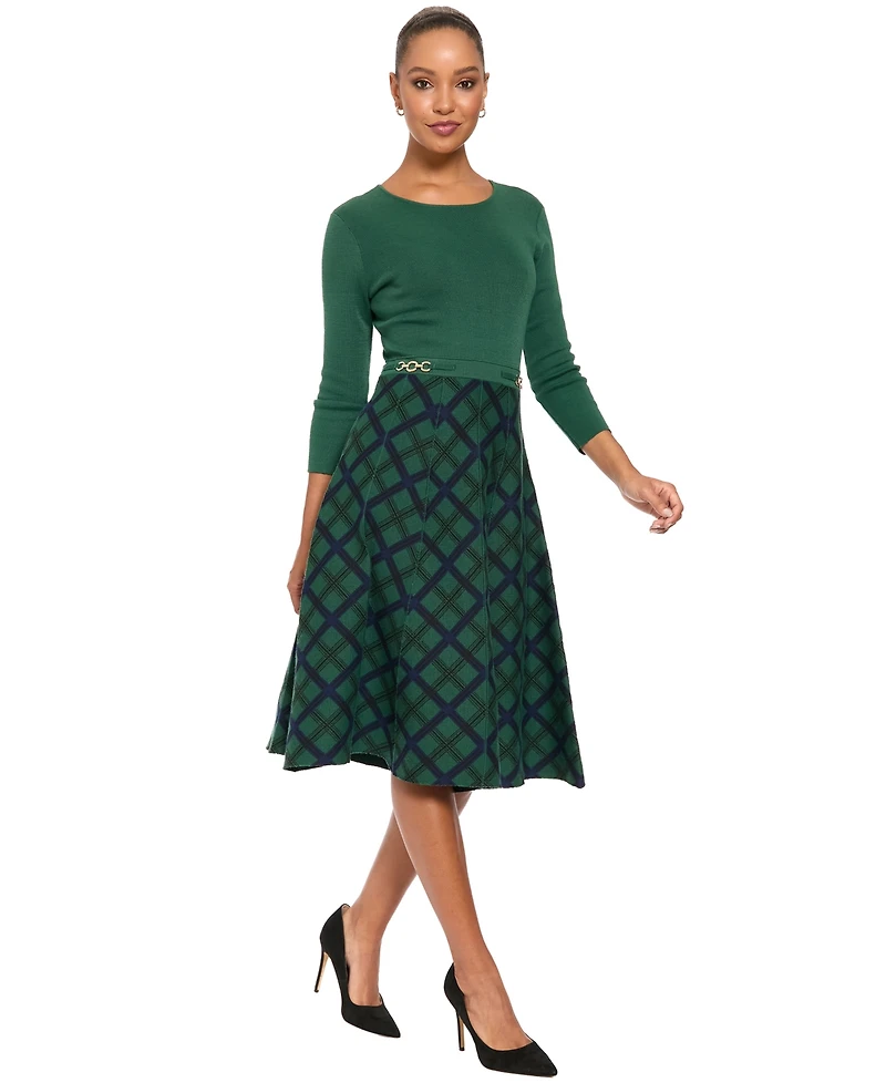 London Times Women's A-Line Midi Sweater Dress