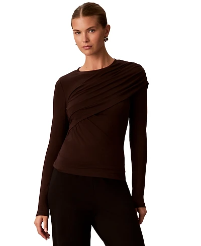 Calvin Klein Women's Long-Sleeve Wrap Rayon-Blend T-Shirt