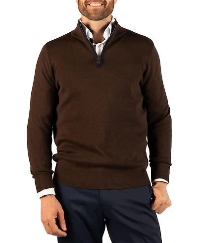 TailorByrd Men's Fine-Knit Mock-Neck Quarter-Zip Sweater with Contrast Tipping