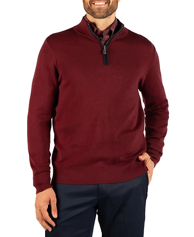 TailorByrd Men's Fine-Knit Mock-Neck Quarter-Zip Sweater with Contrast Tipping