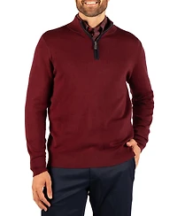 TailorByrd Men's Fine-Knit Mock-Neck Quarter-Zip Sweater with Contrast Tipping