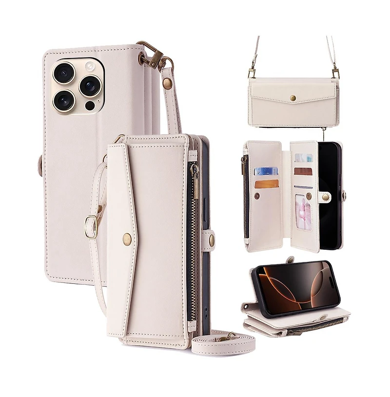 Artudatech Wallet Phone Case with 5 Card Slots and Adjustable Straps for iPhone 12-17