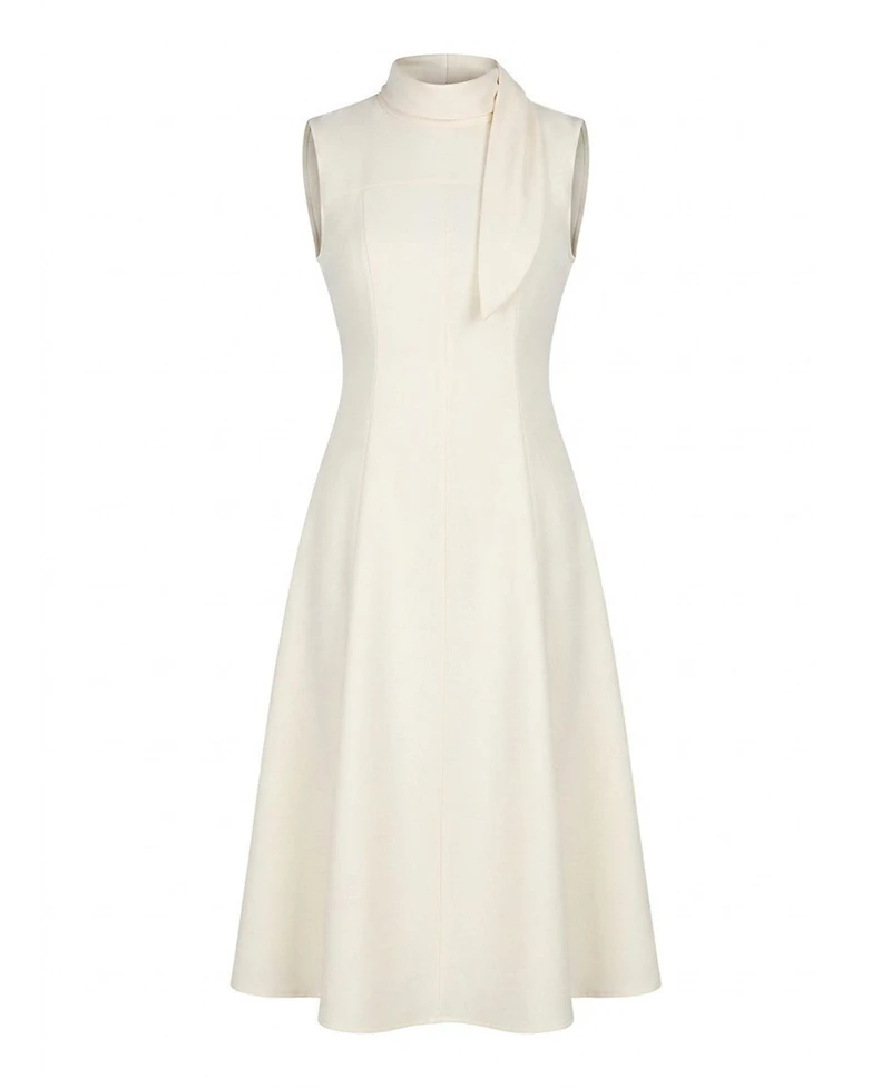 Modenaire Women's High-Mock-Neck Sleeveless A-Line Midi Dress
