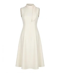 Modenaire Women's High-Mock-Neck Sleeveless A-Line Midi Dress