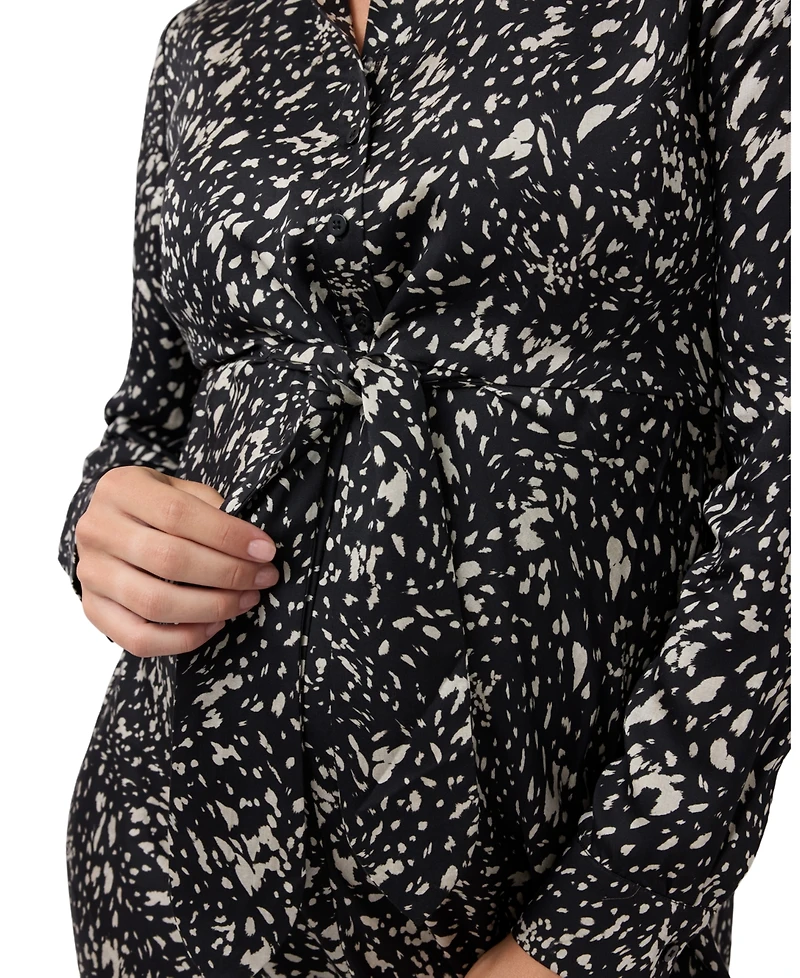 Ingrid + Isabel Maternity Tie-Front Midi Long-Sleeve Animal-Print Shirt Dress