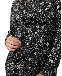 Ingrid + Isabel Maternity Tie-Front Midi Long-Sleeve Animal-Print Shirt Dress