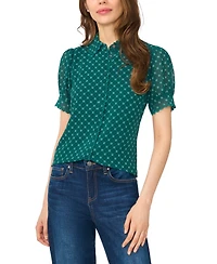 CeCe Women's Scallop-Trim Point-Collar Short-Sleeve Button-Up Top