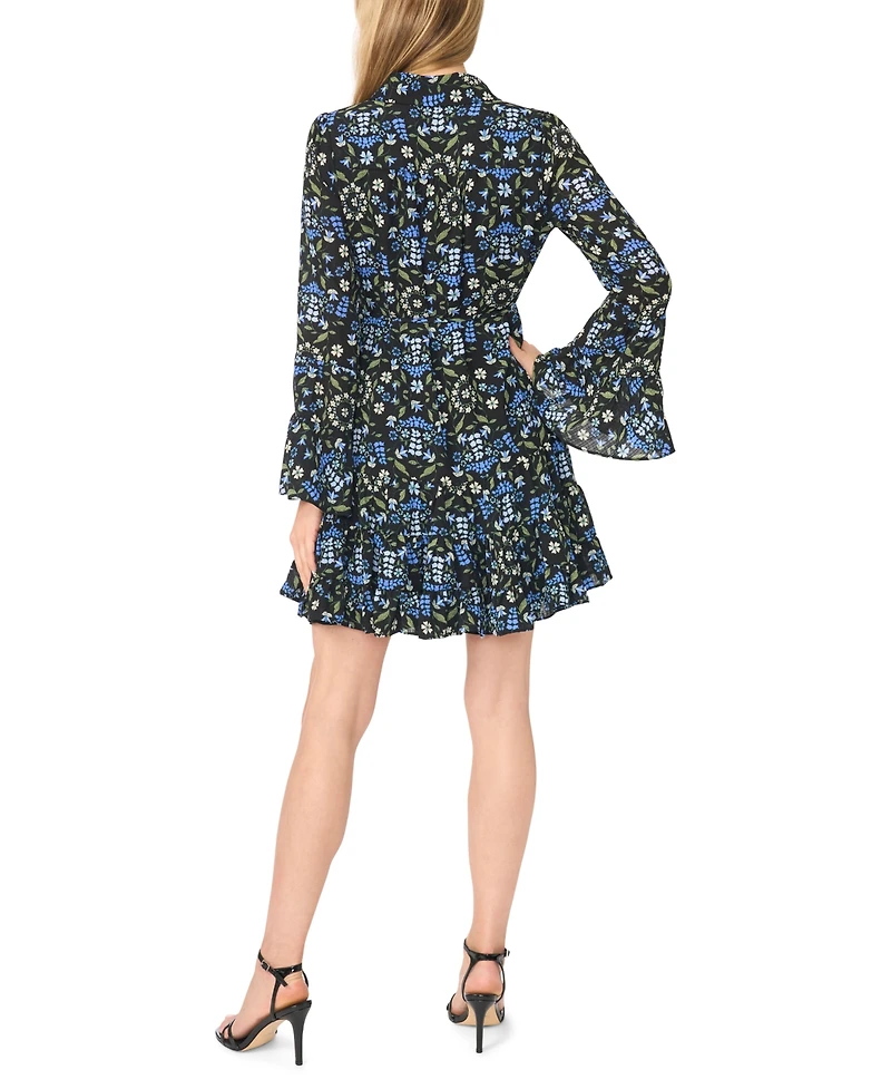 CeCe Women's Tiered Flounce Long-Sleeve Shirtdress
