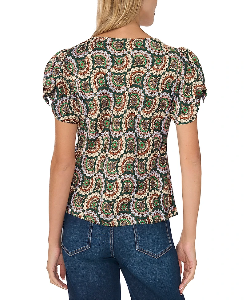 CeCe Women's Cowl-Neck Puff-Sleeve Bow Detail Blouse