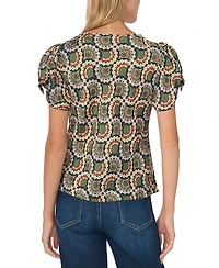 CeCe Women's Cowl-Neck Puff-Sleeve Bow Detail Blouse