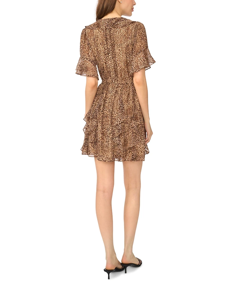 CeCe Women's Waterfall Ruffle Animal-Print Fit & Flare Mini Dress
